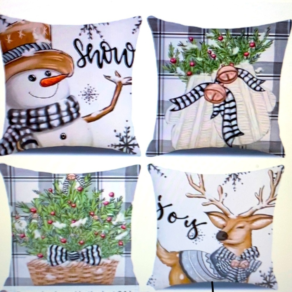 Christmas Linen Pillow Covers (4) NWT